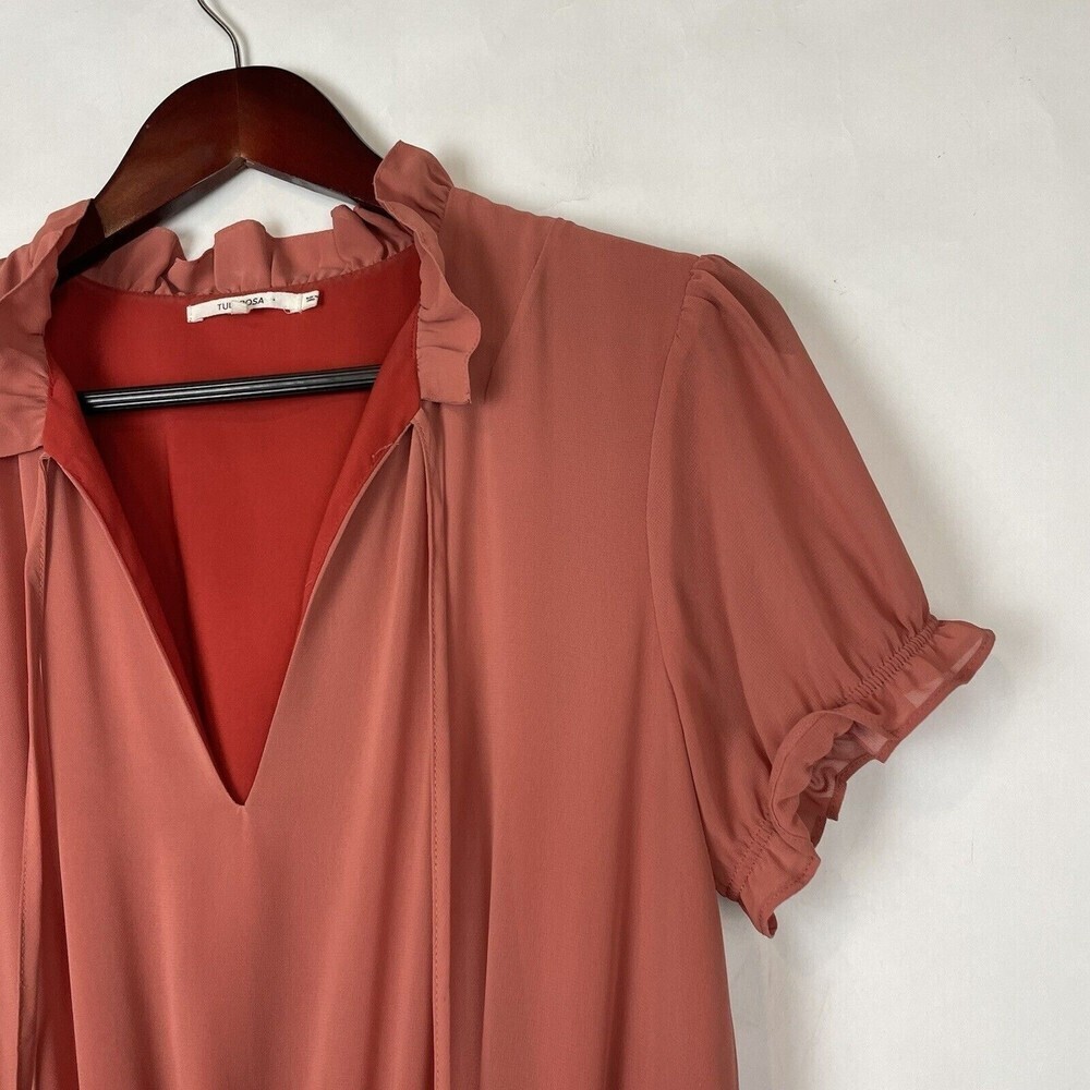 Tularosa size Small Colleen Short Sleeve Peach Ruffle tiered Dress prairie boho - Picture 5 of 9